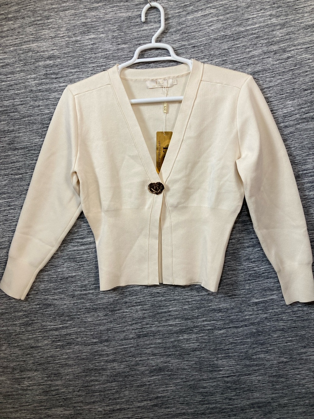 LC Lizette Collection Cream V-Neck One Button-Front Cardigan Sweater